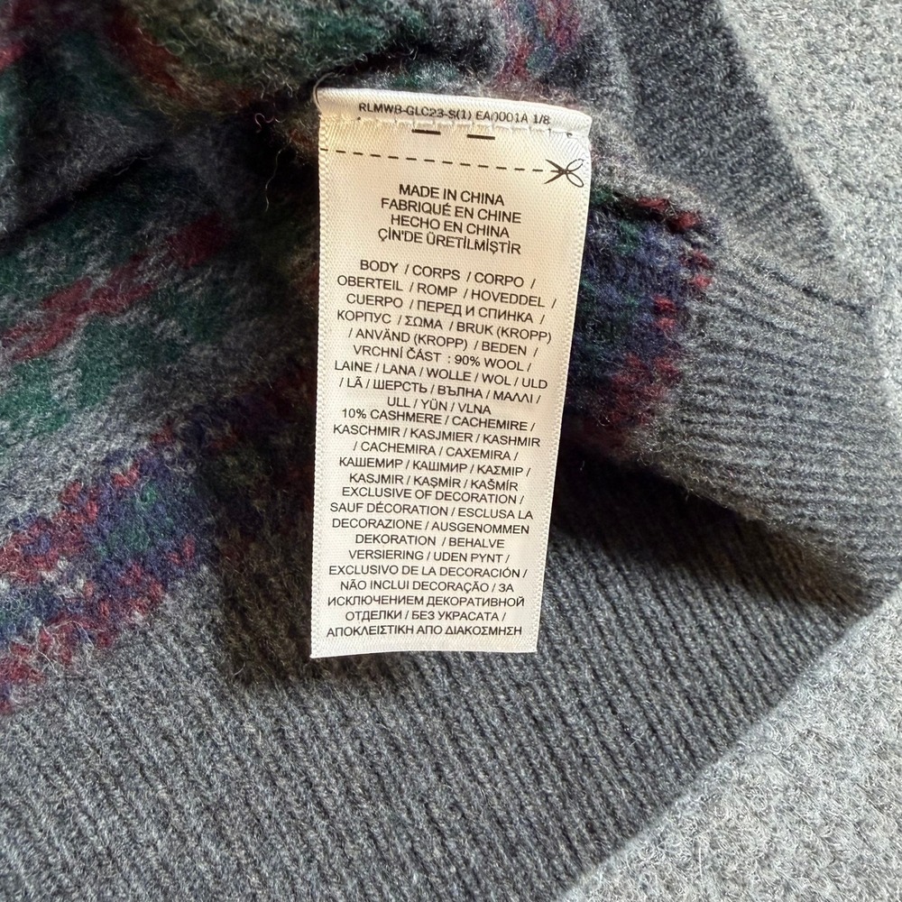 Polo Ralph Lauren Mens XL Grey Fair Isle Wool Cashmere Quarter Zip Sweater #2908 - Picture 5 of 6